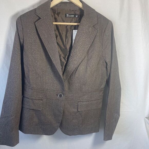 New York & Company NWT Brown Herringbone Banded Waist Blazer Sz 12 - Picture 3 of 14
